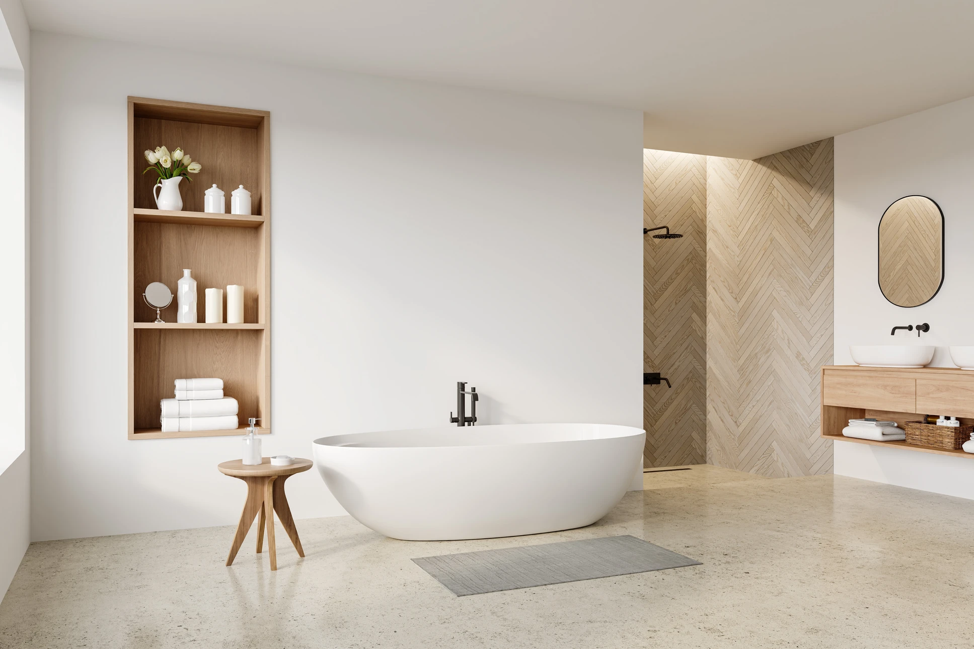 Salle de bains moderne avec douche à l'italienne et double vasque